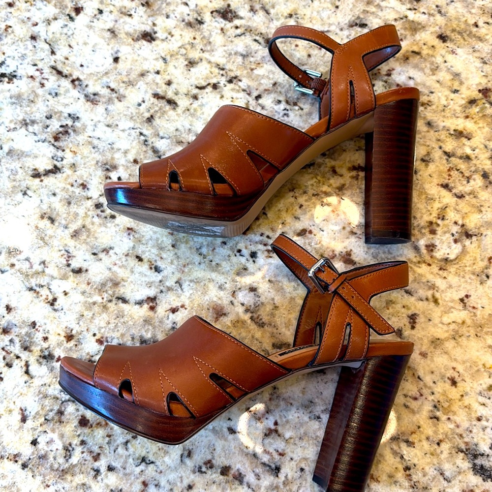 Nine West brown leather platform heels shoes Size 7.5 - Picture 3 of 14
